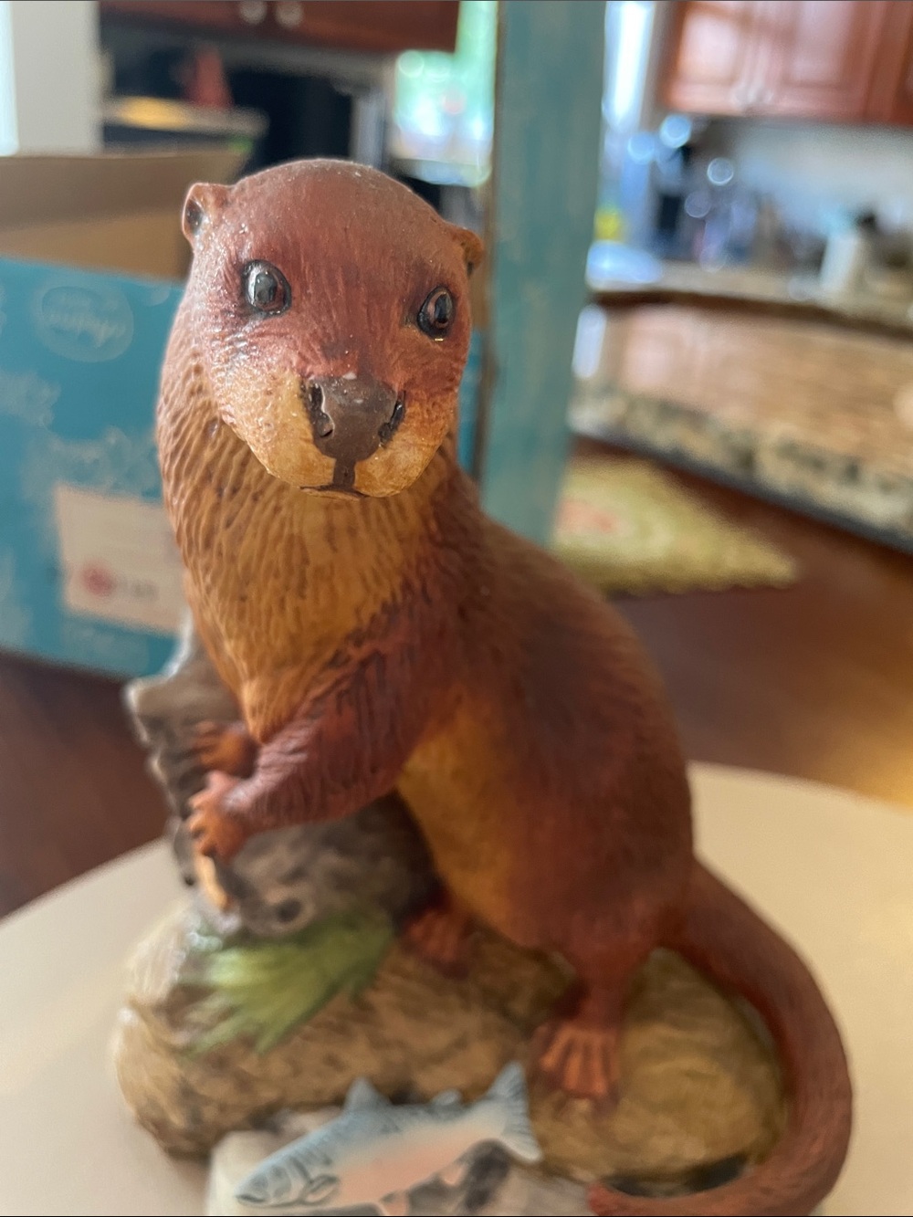 Andrea By Sadek Brown and Tan River Otter Figurine with Fish